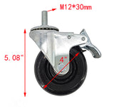 4" M12X30mm Pitch 1.75mm Threaded Stem Plastic Wheel Chair Castor Replacement Caster Black