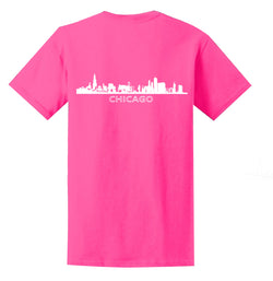 Pink T Shirt with Amercian Flag Imprint on Front Short Sleeve