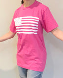 Pink T Shirt with Amercian Flag Imprint on Front Short Sleeve
