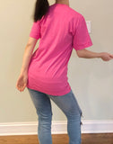 Pink T Shirt with Amercian Flag Imprint on Front Short Sleeve
