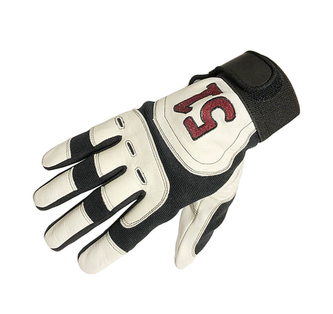 Golf Gloves Pair White Genuie Leather Small Embroidered 51 Adjustable Wrist Band