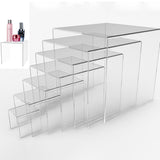 FixtureDisplays® 4 Sets of Seven (total 28pc) Riser Combo  2", 3", 4", 5", 6", 7", 8"  Cube 3-Sided Blue Plexiglass Pedestal Lucite Acrylic Display Risers Jewelry Showcase Fixtures - 1/8" Thick 4X16905-2345678-Blue