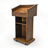 Mobile Wood Podium Pulpit Stand with Wheels 48  Tall Reading Panel EXECUTIVE-CLR235