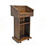 Mobile Wood Podium Pulpit Stand with Wheels 48  Tall Reading Panel EXECUTIVE-CLR235