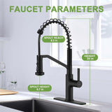 Ruvida Matte Black Kitchen High Arc Kitchen Faucets,Spring Pull Out Sprayer FK121054BK-I