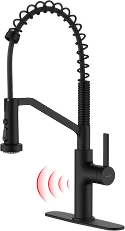 Ruvida Matte Black Kitchen High Arc Kitchen Faucets,Spring Pull Out Sprayer FK121054BK-I