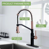 RUVIDA Black Kitchen Sink Faucets Pull Down Sprayer,Stainless Steel Spring Sink FK121054BKSG-I