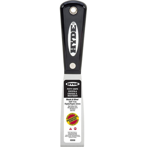 Hyde 02050 1-1/4 Black & Silver Stiff Putty Knife-1PK