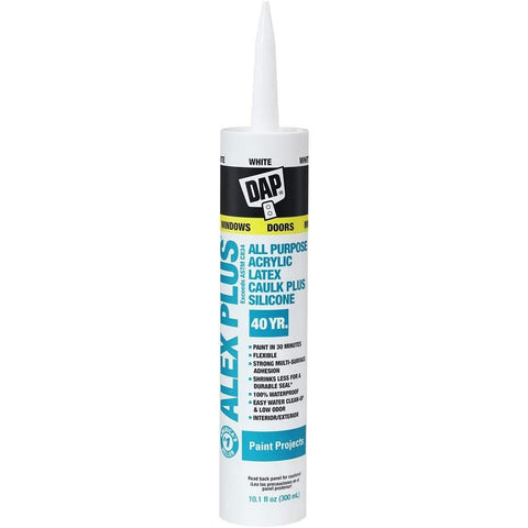 DAP 18152 Alex Plus 10.1 oz. White All Purpose Acrylic Latex Caulk Plus Silicone 12/pk LANC-1103