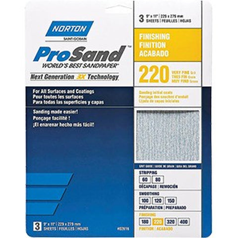 Norton 68158 9 x 11 220 ProSand Paper Sheets (3pk) LANC-149379