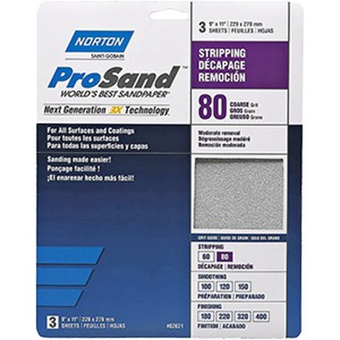 Norton 68163 9 x 11 80 ProSand Paper Sheets (3pk) LANC-149387