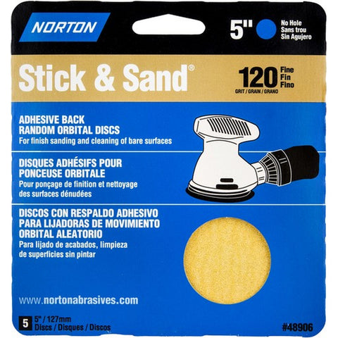 Norton 05454 5 No Hole 120 Stick & Sand Paper Disc (5pk) LANC-15098