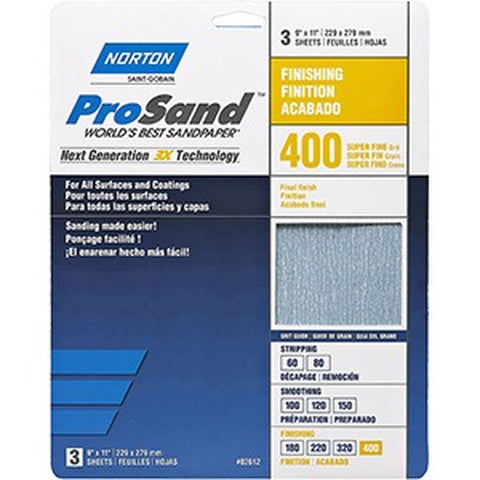 Norton 68156 9 x 11 400 ProSand Paper Sheets (3pk) LANC-151416