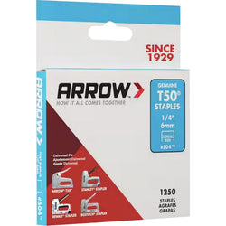 Arrow Fastener 504 1/4 6mm T50 Staples (1,250pk) LANC-154343