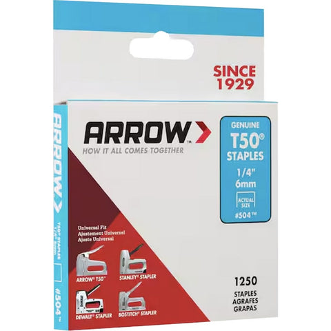 Arrow Fastener 504 1/4 6mm T50 Staples (1,250pk) LANC-154343