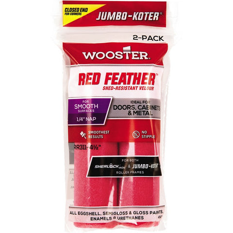 Wooster RR311 4-1/2 x 1/4 Nap Red Feather Jumbo-Koter Mini Roller Cover (2pk)