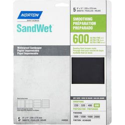 Norton 48058 9 x 11 600 SandWet Waterproof Paper Sheet (5pk) LANC-160714