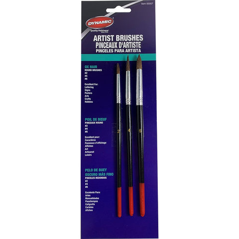 Dynamic 00007 3pc Round Ox Hair Artist Brush Set-1PK LANC-162004