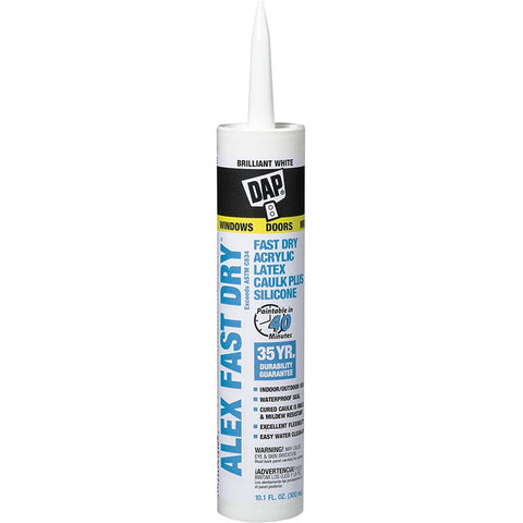 DAP 18425 10.1oz White Alex Fast Dry Acrylic Latex Caulk Plus Silicone-12PK LANC-162873