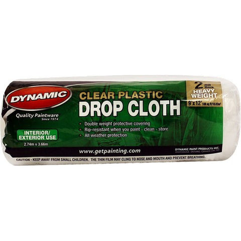 Dynamic 00377 9' x 12' 2mil Rolled Clear Plastic Drop Cloth-1PK LANC-163740