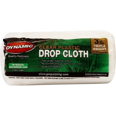Dynamic 00378 9' x 12' 3mil Rolled Clear Plastic Drop Cloth-1PK LANC-163741