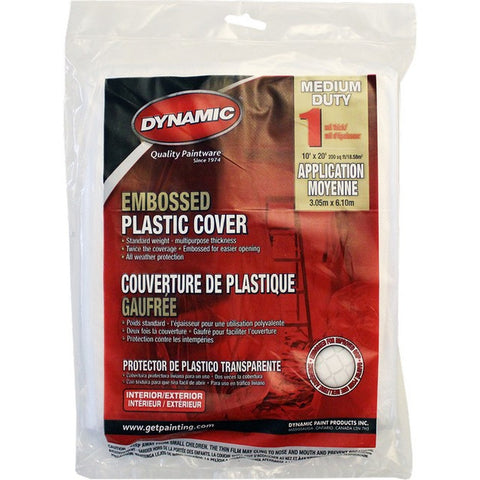 Dynamic 00388 10' x 20' 1mil Flat Packed Embossed Clear Plastic Drop Cloth-1PK LANC-163752