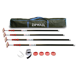 ZipWall ZP4 4 10' Springloaded Poles 4 Heads 4 Plates 4 Grip Disks 2 Zippers-1PK