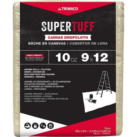 Trimaco 51121 9' x 12' 10 oz. Super Tuff Canvas Drop Cloth-1PK LANC-205380