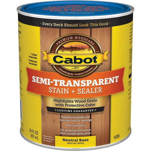 Cabot 16306 qt Neutral-Base Semi-Transparent Deck & Siding Stain-1PK