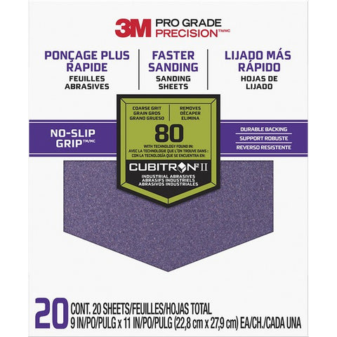 3M SHCP80-PGP20T 9 x 11 Coarse (80 Grit) Pro Grade Precision Faster Sanding Sheets (20pk) LANC-207904