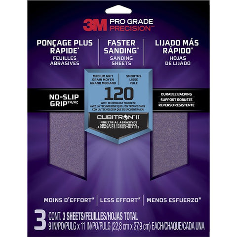 3M 26120TRI-3 9 x 11 Med (120 Grit) Pro Grade Precision Faster Sanding Sheets (3pk) LANC-207914