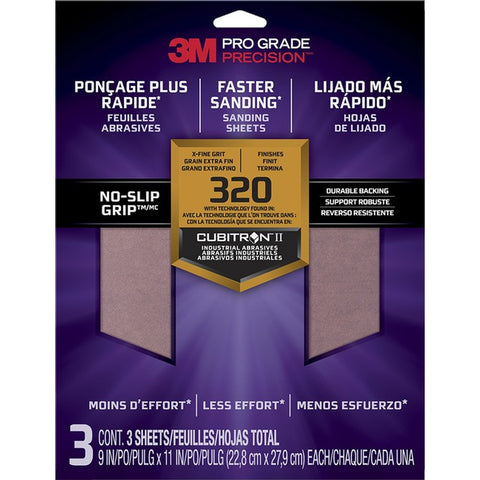 3M 26320TRI-3 9 x 11 Extra-Fine (320 Grit) Pro Grade Precision Faster Sanding Sheets (3pk) LANC-207916
