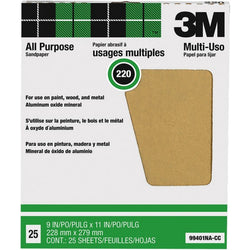 3M 99401NA-M 9 x 11 220A Pro-Pak Aluminum Oxide Sanding Sheets (25pk) LANC-208381
