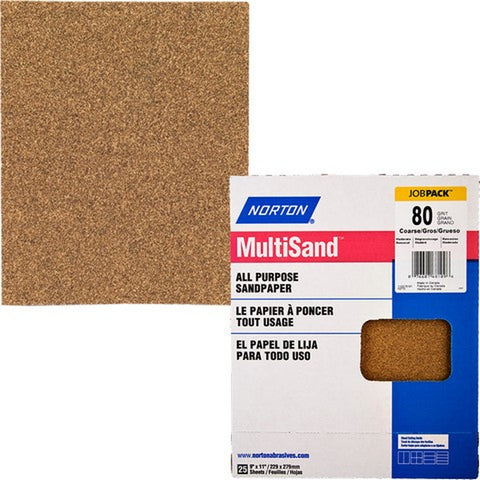 Norton 68109 9 x 11 80D MultiSand Paper Sheets UPC (25pk) LANC-210683