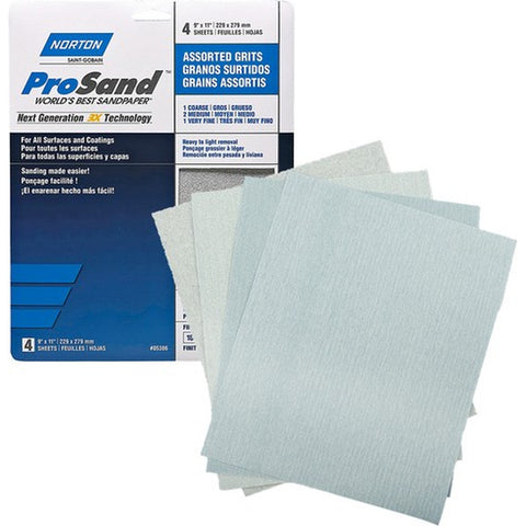 Norton 68182 9 x 11 ProSand Paper Sheet Assortment (1ea 60, 100, 150, 220) (4pk) LANC-211084