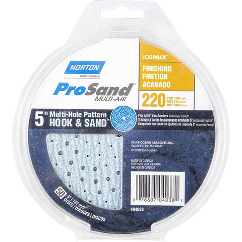 Norton 04038 5 P220B ProSand Multi-Air Cyclonic Paper H&L Vac Disc (50pk) LANC-211150