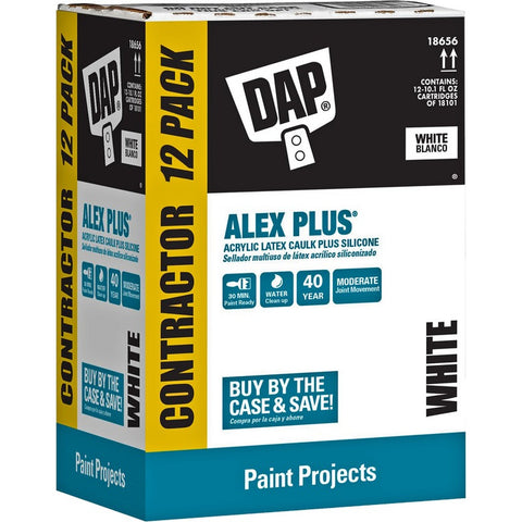 DAP 18656 10.1oz White Alex Plus All Purpose Acrylic Latex Caulk Plus Silicone Contractor Pack 1=12pk LANC-211344