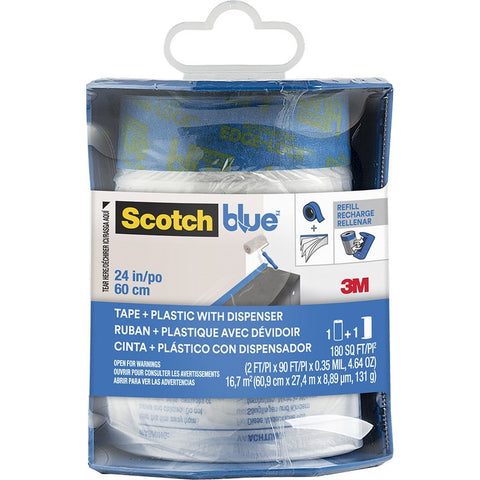 3M PTD2093EL-24-S 24 x 90' ScotchBlue Pre-Taped Painters Plastic w/Dispenser-1PK LANC-211371