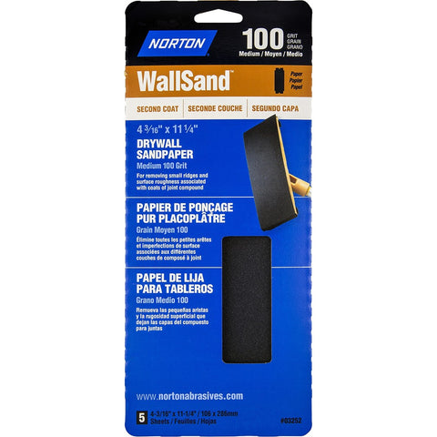 Norton 02534 4-3/16 x 11 100D WallSand Paper Cut Sheets (5pk) LANC-21506