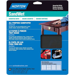 Norton 48110 9 x 11 SandWet Waterproof Paper Sheet Assortment (2ea SF, 2ea EF, 1ea VF) (5pk) LANC-21586