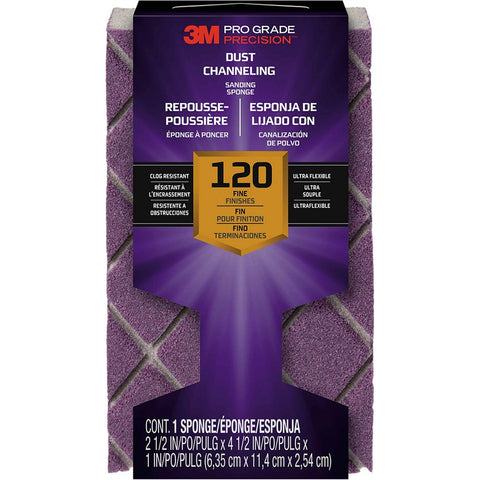 3M 2502TRI-120-CH 4.5 x 2.5 Fine (120 Grit) Pro Grade Precision Dust Channeling Block Sanding Sponge-1PK LANC-220973