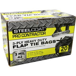 Petoskey FG-P9934-76A Steelcoat 42gal 3mil Black PRO Contractor Flap Tie Bags (20ct)-1PK LANC-323489