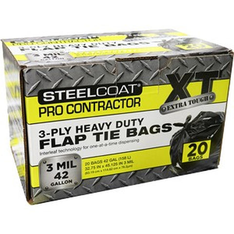 Petoskey FG-P9934-76A Steelcoat 42gal 3mil Black PRO Contractor Flap Tie Bags (20ct)-1PK LANC-323489