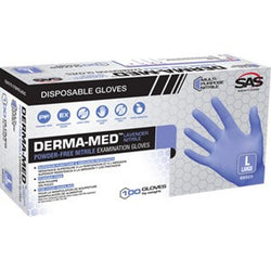 SAS 66523 Lrg 4mil Derma-Med Blue Nitrile Disposable Gloves w/12 Cuff Powder Free (100pk) LANC-329739