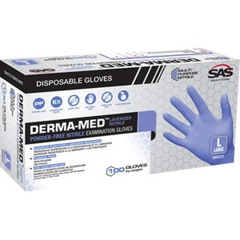 SAS 66523 Lrg 4mil Derma-Med Blue Nitrile Disposable Gloves w/12 Cuff Powder Free (100pk) LANC-329739