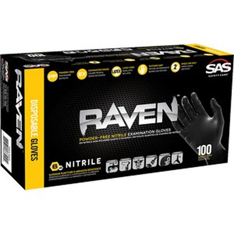 SAS 66519 XL 7mil Black Raven Nitrile Disposable Gloves Powder Free (100pk) LANC-329740