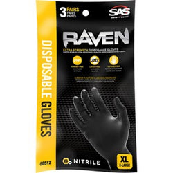 SAS 66511 Lrg 7mil Black Raven Nitrile Disposable Gloves Powder Free (3pk) LANC-329743