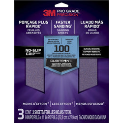 3M 26100TRI-3 9 x 11 Med (100 Grit) Pro Grade Precision Faster Sanding Sheets (3pk) LANC-362182