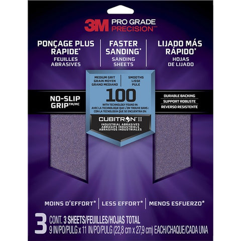3M 26100TRI-3 9 x 11 Med (100 Grit) Pro Grade Precision Faster Sanding Sheets (3pk) LANC-362182