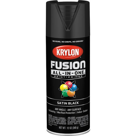 Krylon K02732007 12oz Satin Black Fusion All-In-One Spray Paint-1PK LANC-362360